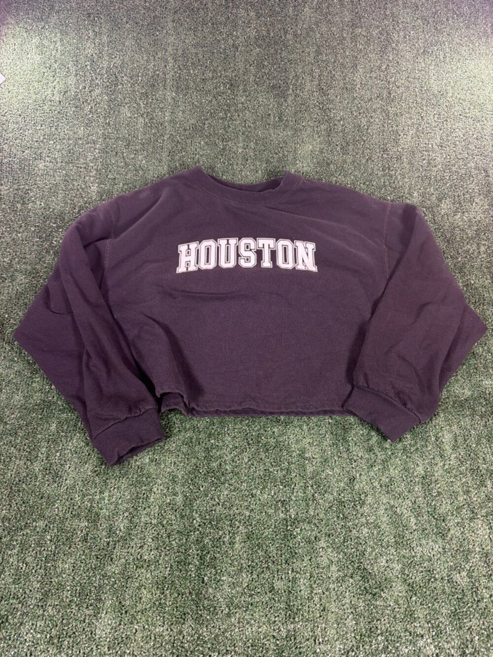 KOAJ College Varsity Club Houston Cropped Crewneck Sweatshirt Women's L Black